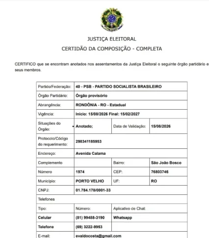 PSB intervém em RO e destitui Vinicius Miguel